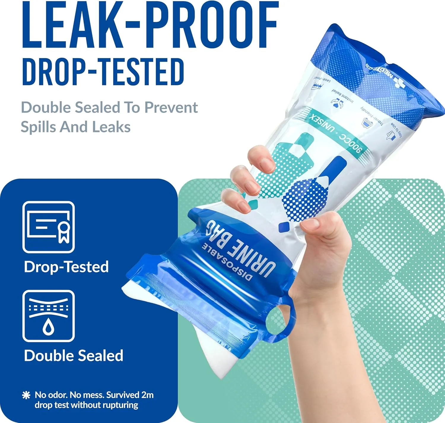Medtecs Urine Bag Disposable  8 pcs  900ml Emergency Travel Pee Bag with Handle  Turns Liquid to Gel for Clean, Leak-Free Relief  for Adults & Kids  Available in 8/16/24 pcs