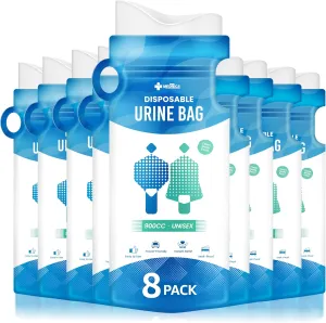 Medtecs Urine Bag Disposable  8 pcs  900ml Emergency Travel Pee Bag with Handle  Turns Liquid to Gel for Clean, Leak-Free Relief  for Adults & Kids  Available in 8/16/24 pcs