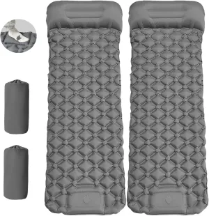 MEI&CO Lightweight Convertible Double Inflatable Camping Pad  2-in-1 Single Pads Built-in Pillow  Quick Inflate Foot Pump, 660lb Capacity  Perfect for Couples & Family Adventures (2, Gray)