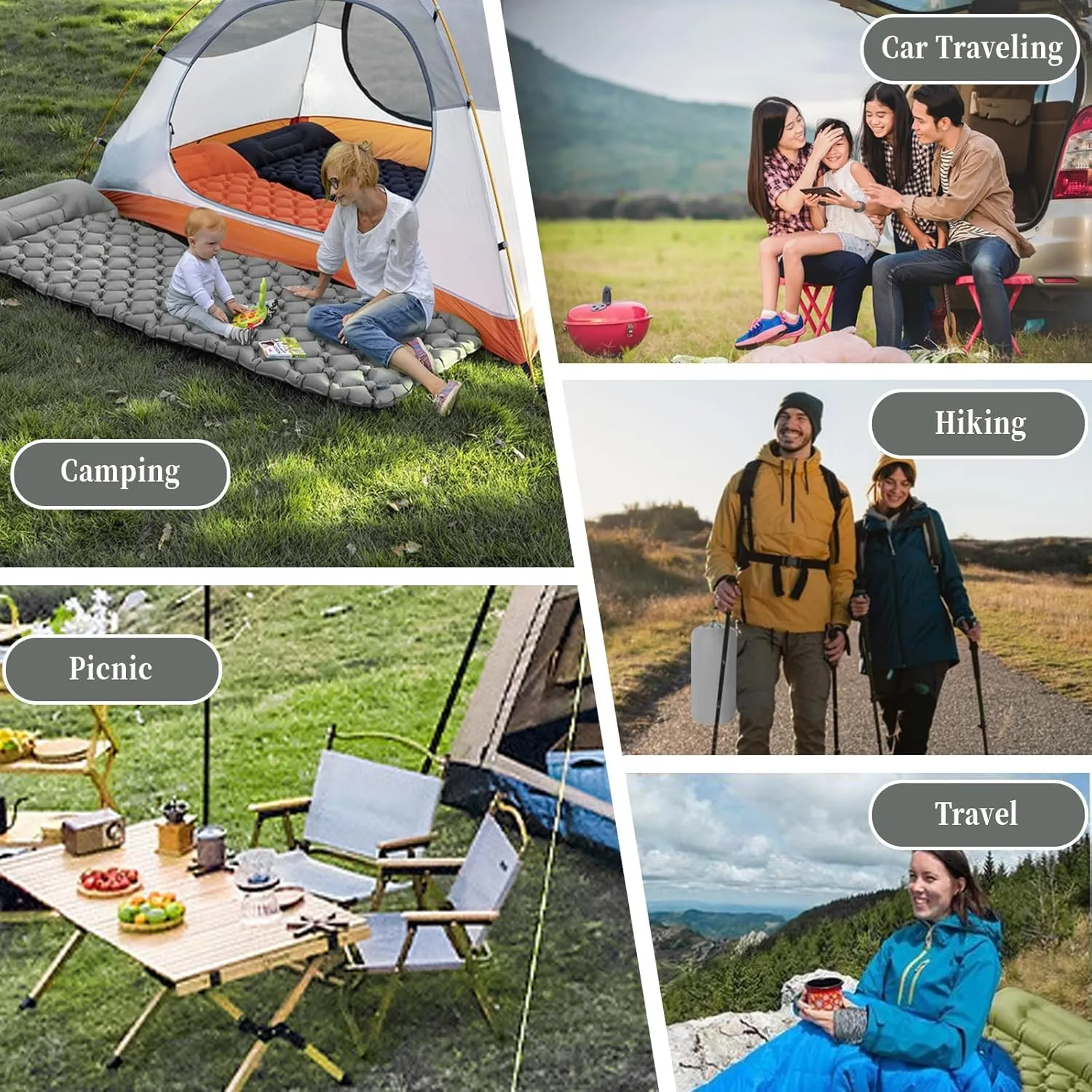 MEI&CO Lightweight Convertible Double Inflatable Camping Pad  2-in-1 Single Pads Built-in Pillow  Quick Inflate Foot Pump, 660lb Capacity  Perfect for Couples & Family Adventures (2, Gray)