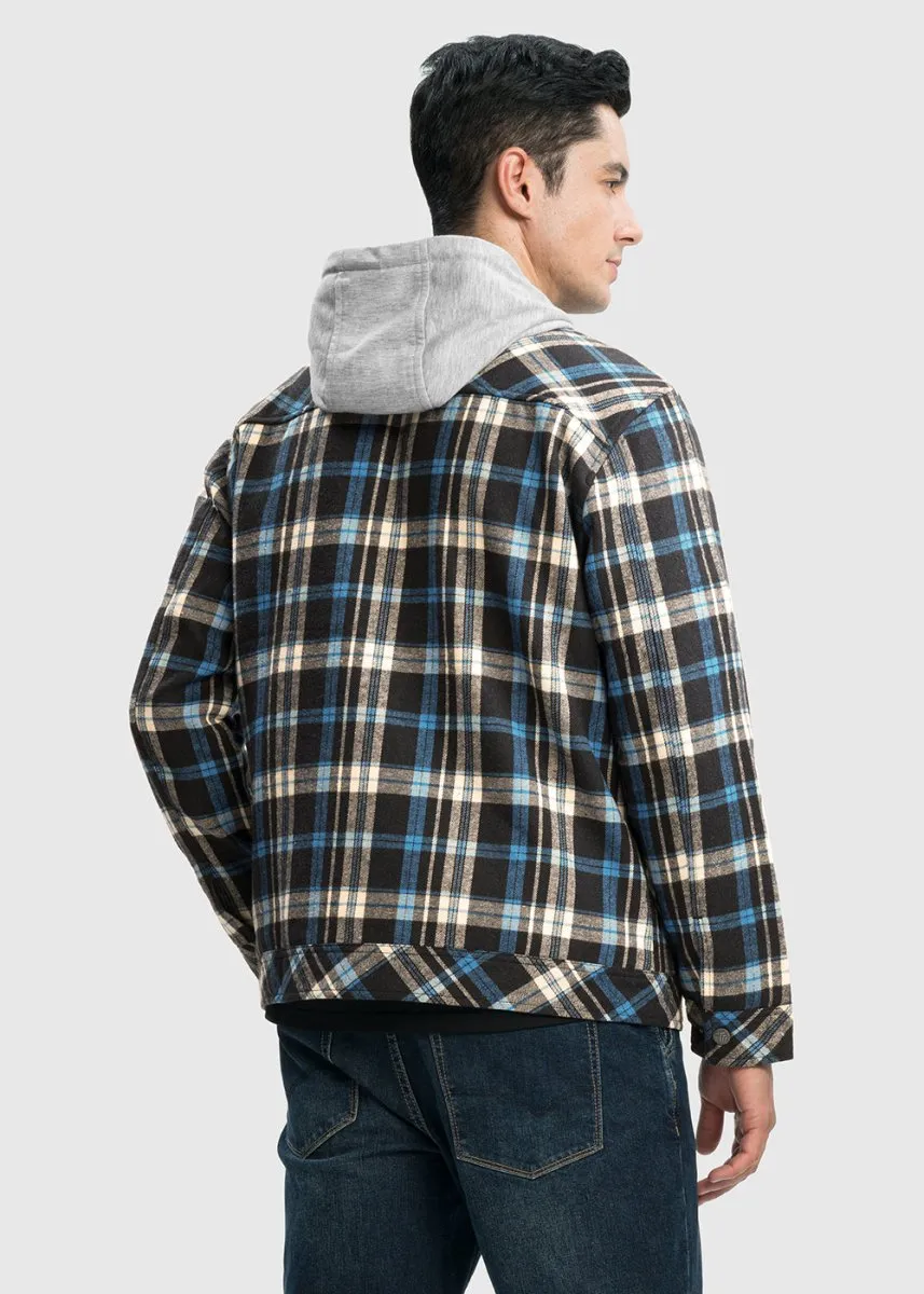 Men's Fleece Buffalo Plaid Button-Down Hooded Shirt