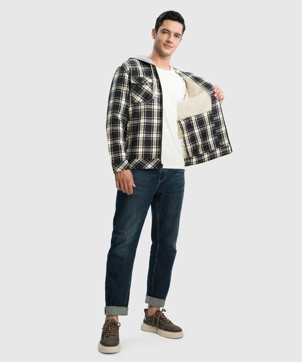 Men's Fleece Buffalo Plaid Button-Down Hooded Shirt