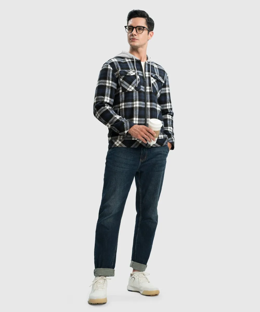 Men's Fleece Buffalo Plaid Button-Down Hooded Shirt