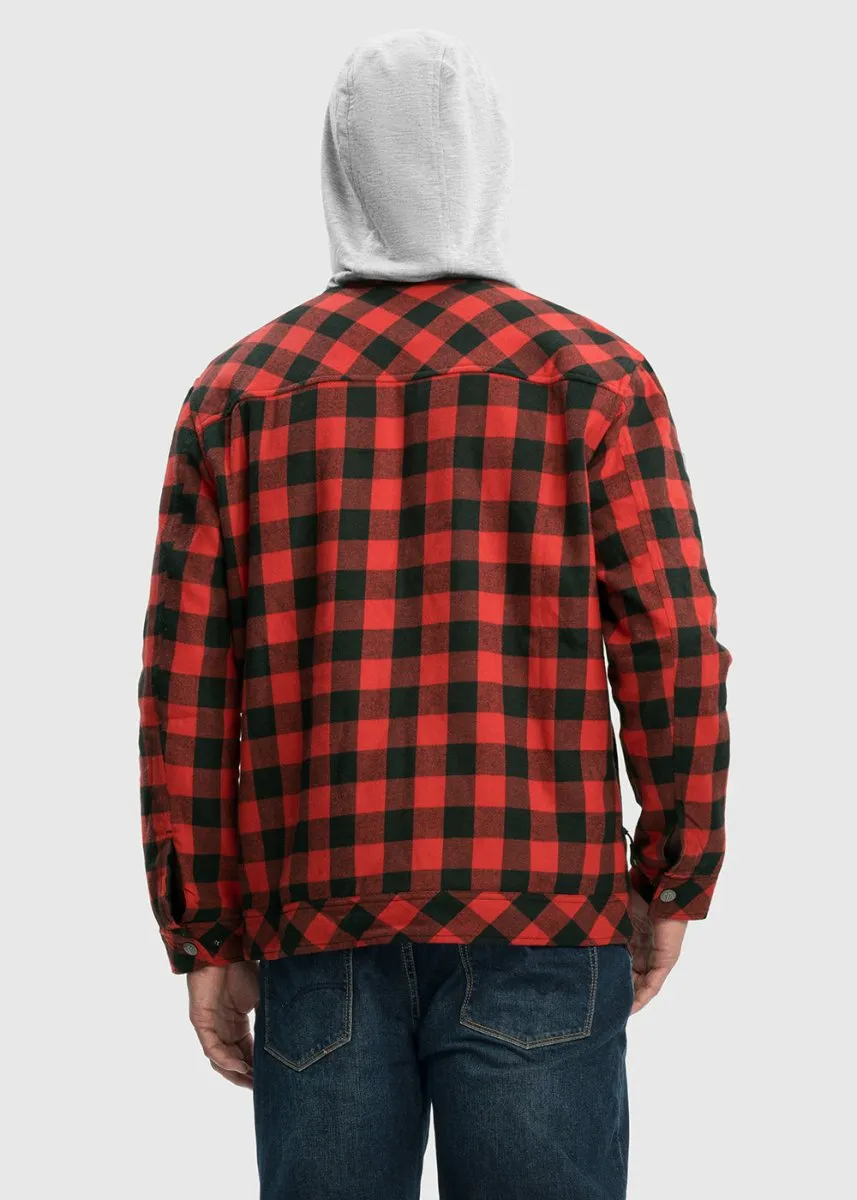 Men's Fleece Buffalo Plaid Button-Down Hooded Shirt