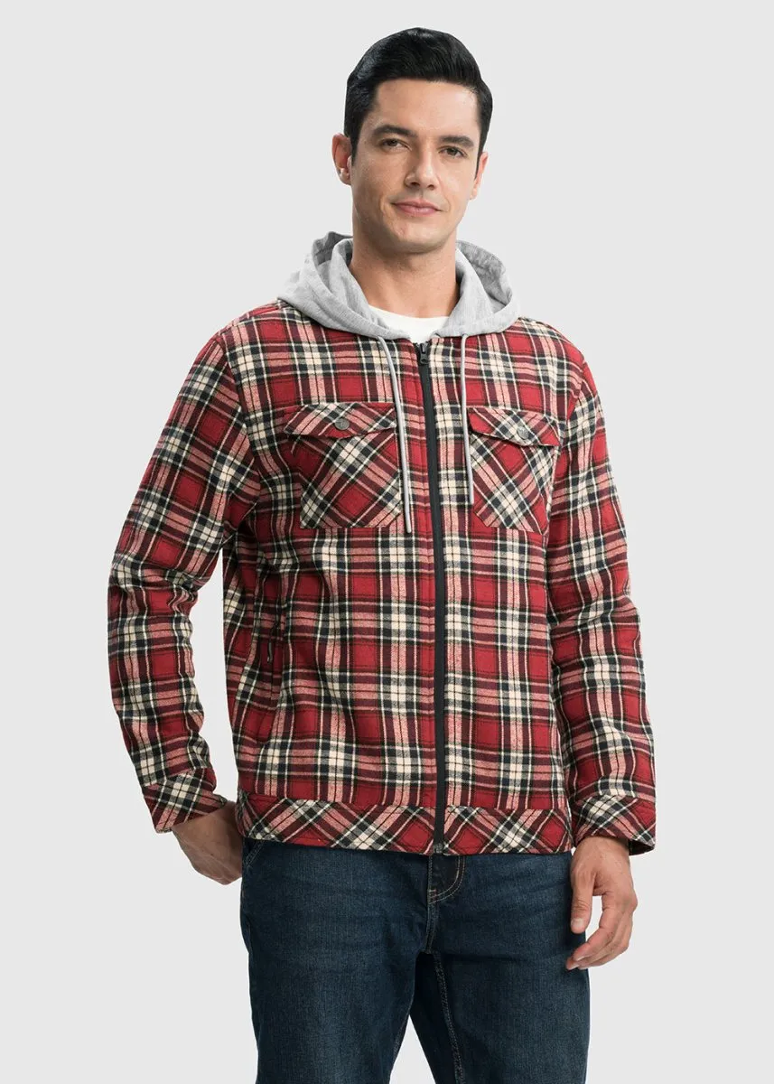 Men's Fleece Buffalo Plaid Button-Down Hooded Shirt