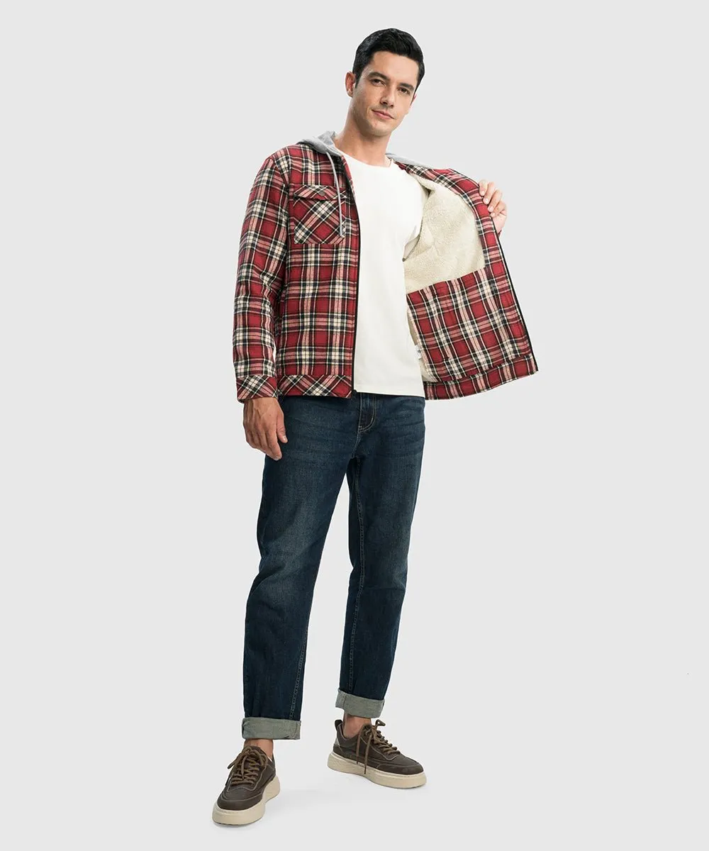 Men's Fleece Buffalo Plaid Button-Down Hooded Shirt