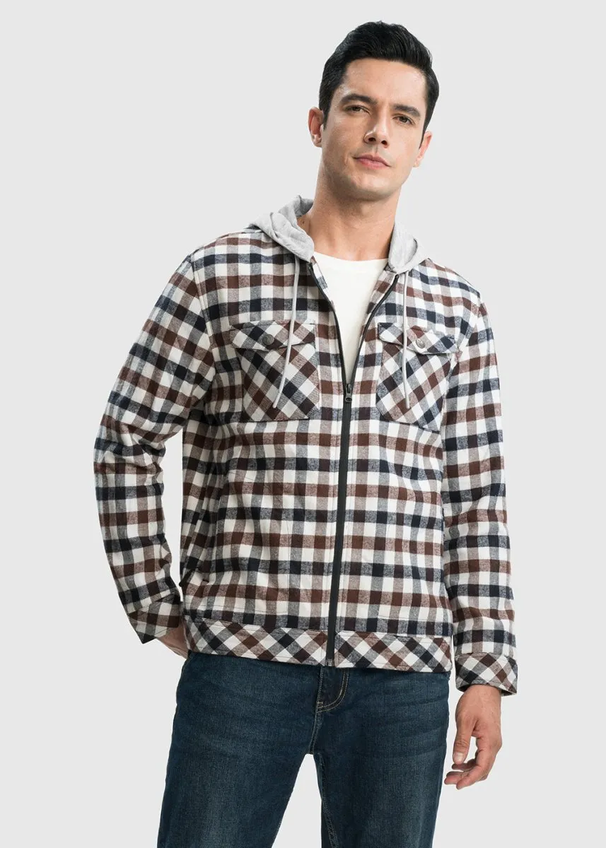 Men's Fleece Buffalo Plaid Button-Down Hooded Shirt