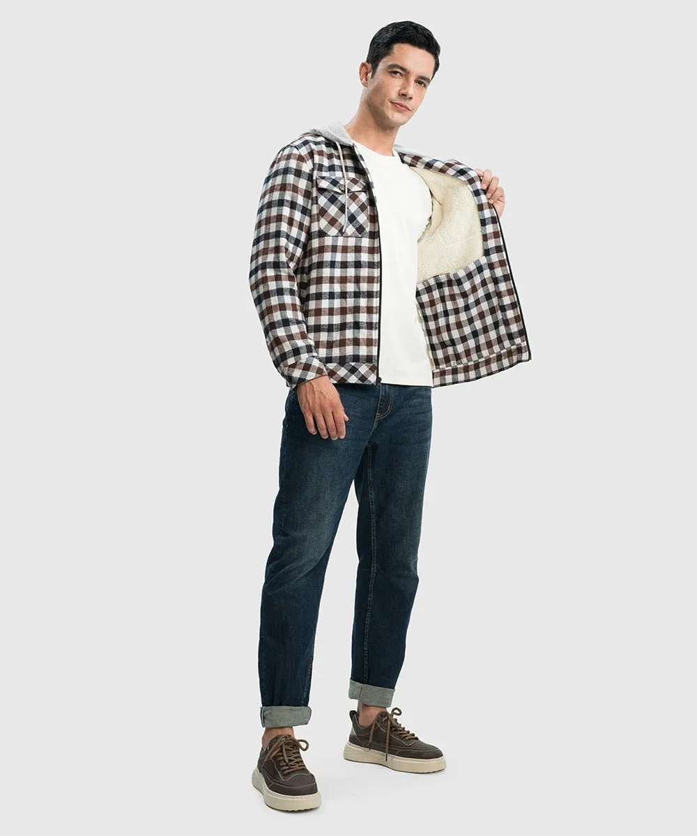 Men's Fleece Buffalo Plaid Button-Down Hooded Shirt