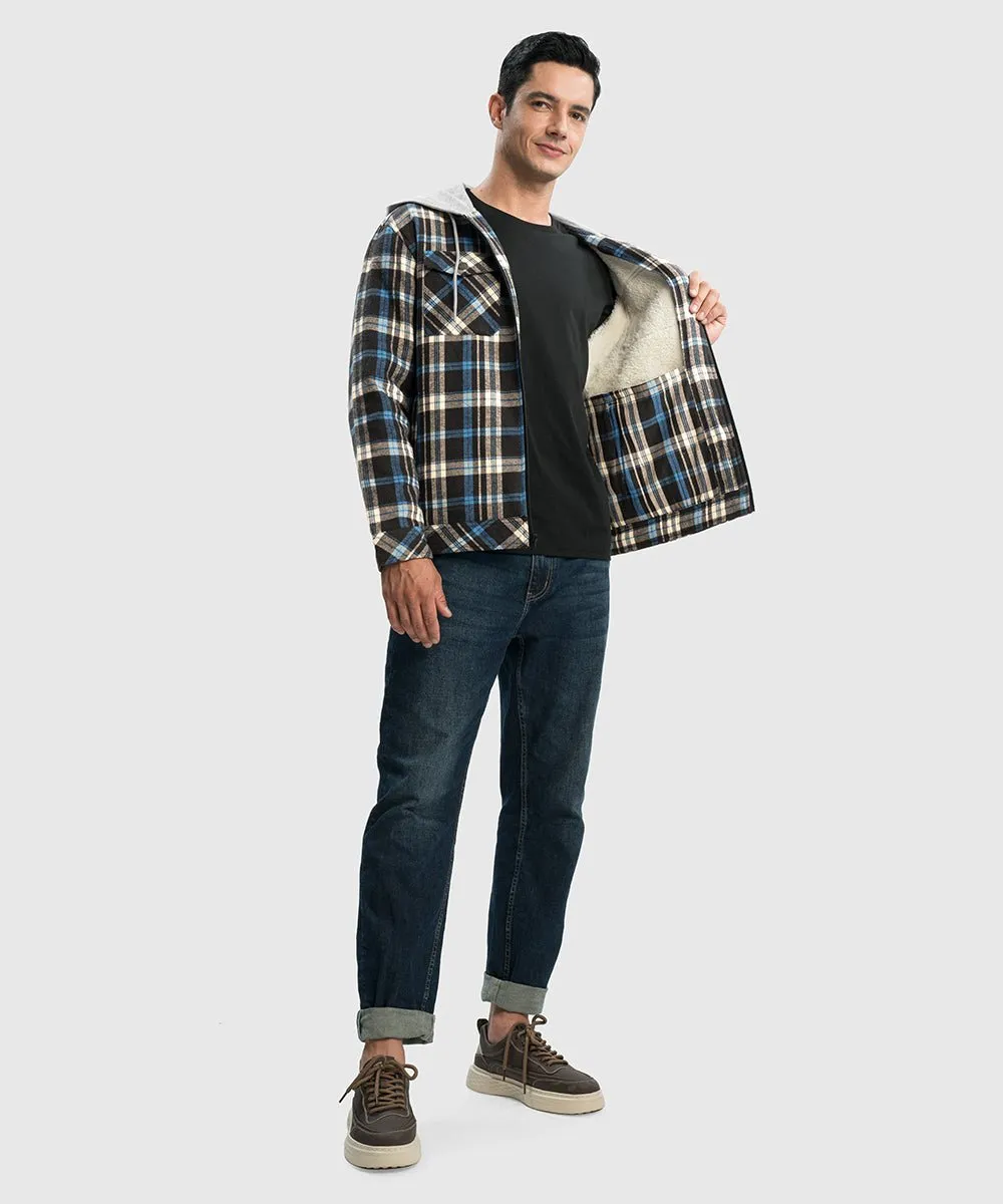 Men's Fleece Buffalo Plaid Button-Down Hooded Shirt