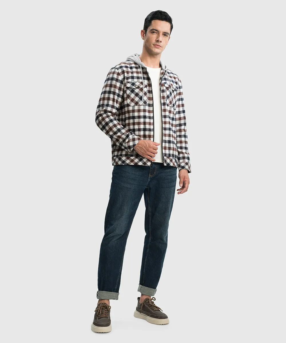Men's Fleece Buffalo Plaid Button-Down Hooded Shirt