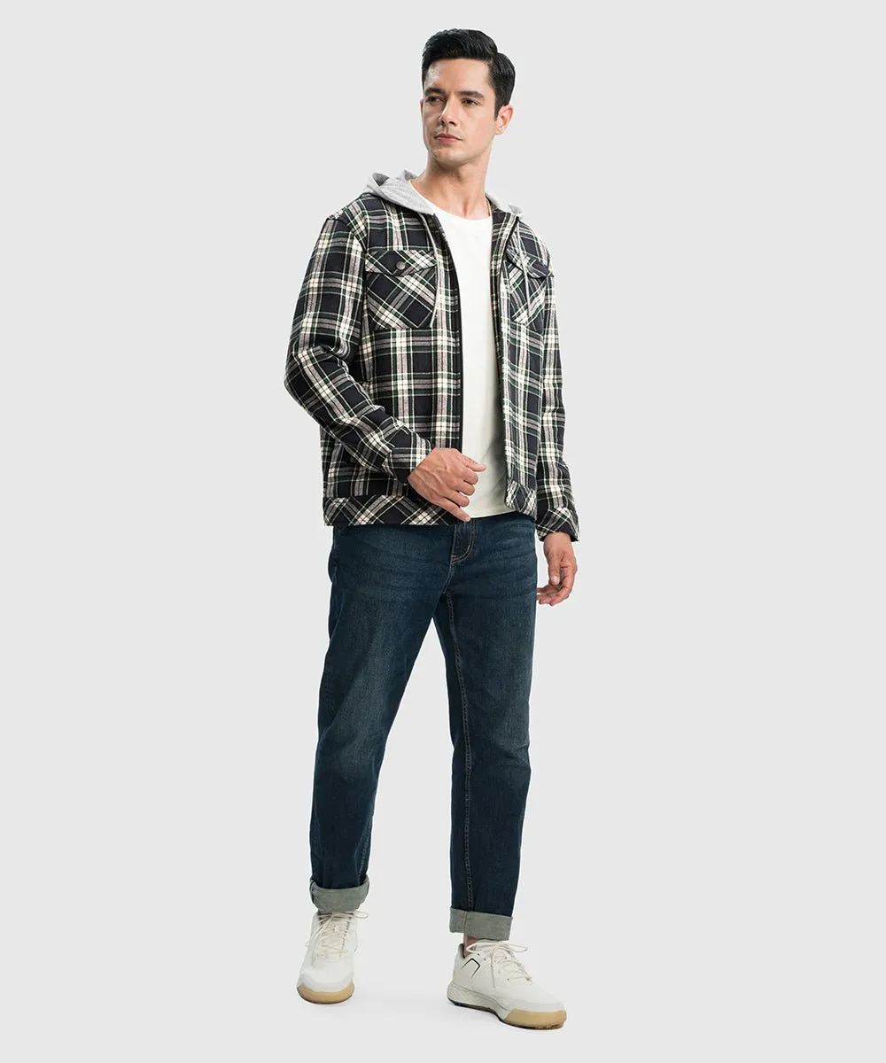 Men's Fleece Buffalo Plaid Button-Down Hooded Shirt
