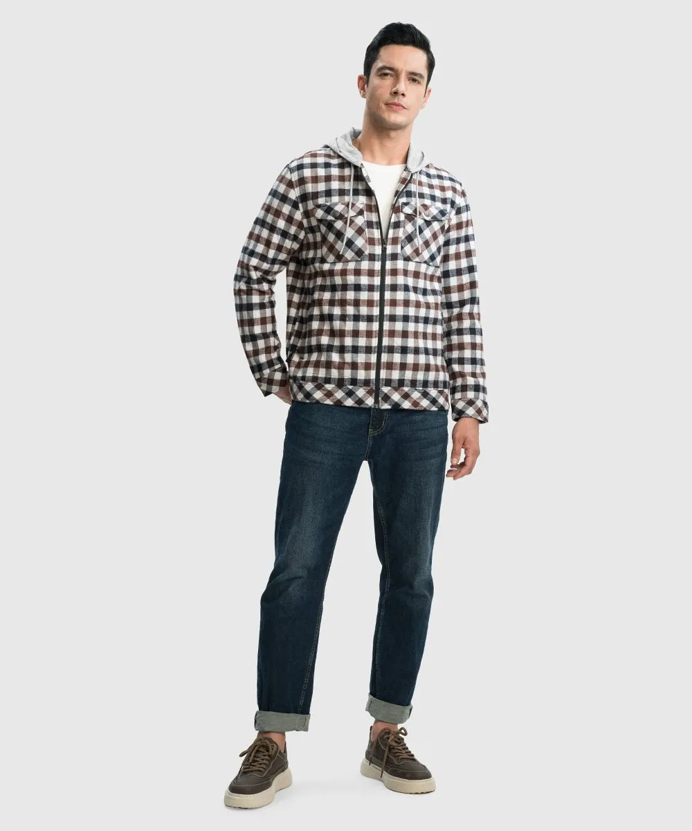 Men's Fleece Buffalo Plaid Button-Down Hooded Shirt
