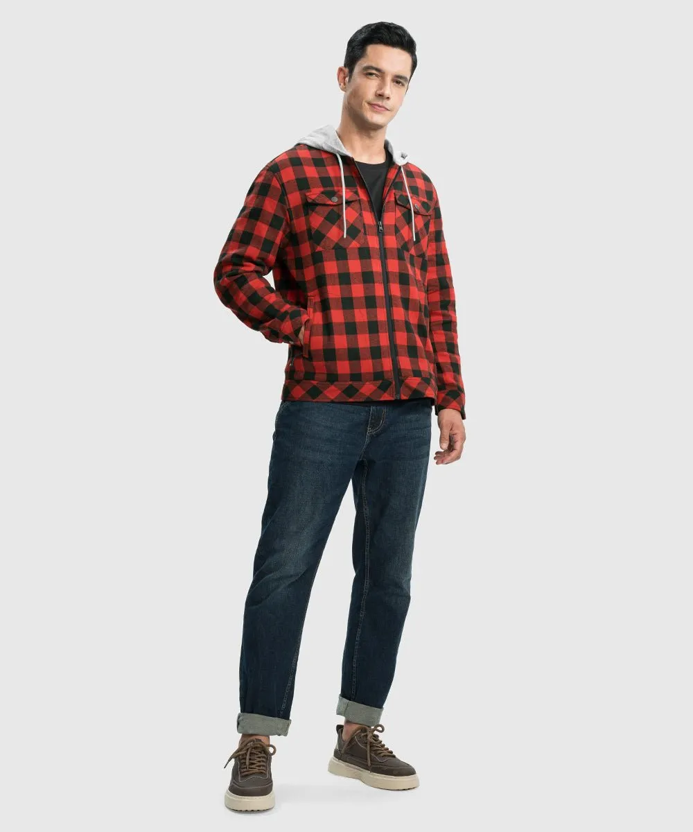 Men's Fleece Buffalo Plaid Button-Down Hooded Shirt