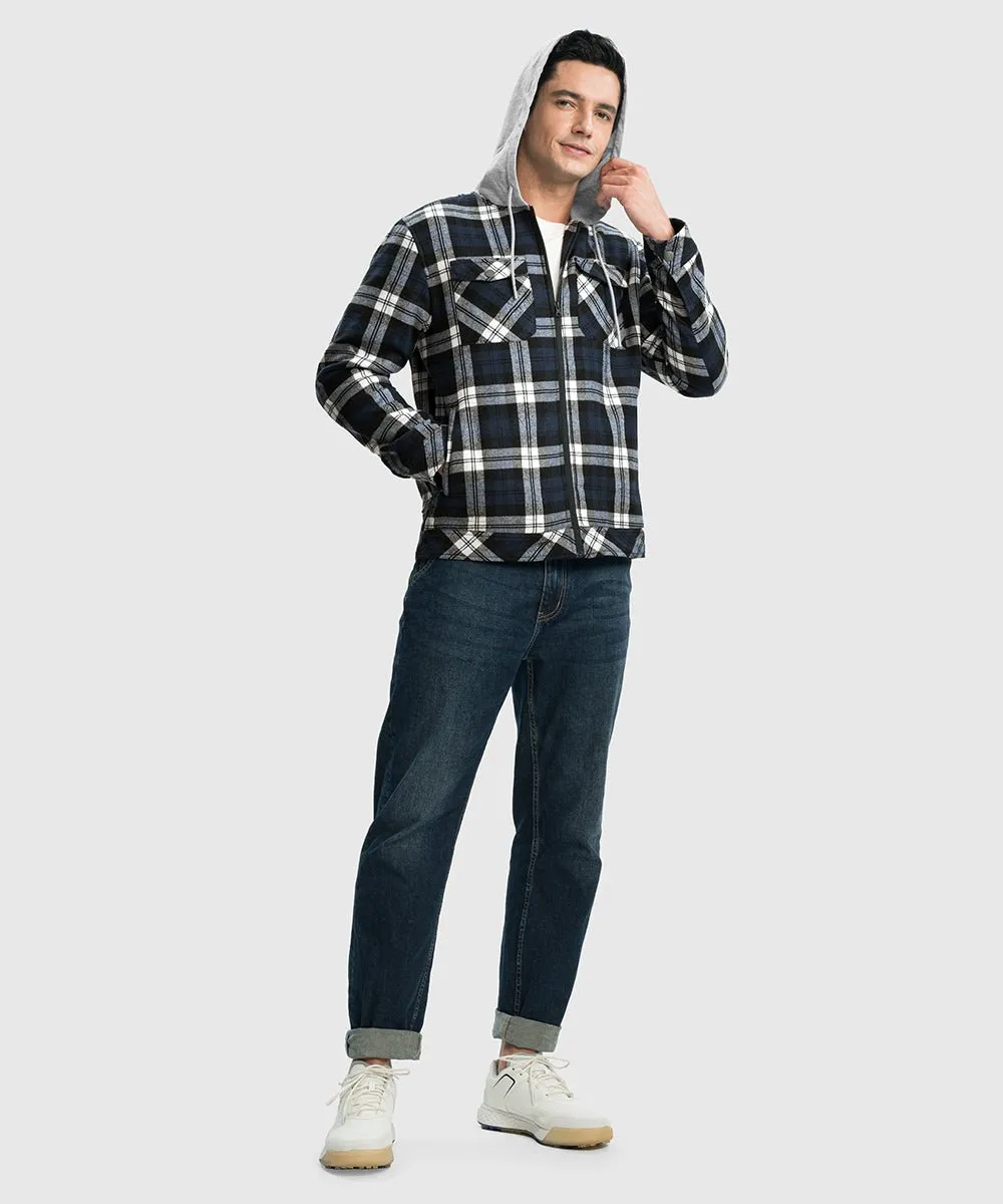 Men's Fleece Buffalo Plaid Button-Down Hooded Shirt
