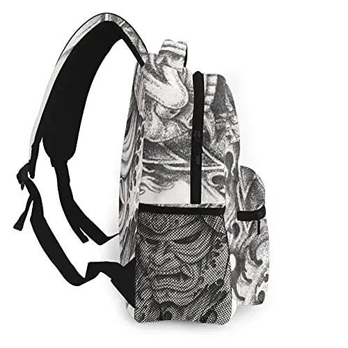 Multi leisure backpack,Samurai Warrior Tattoo Design Hand Pencil Dra, travel sports School bag for adult youth College Students