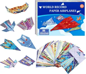 Paper Airplane Kits with 16 Classic Designs, 32 Sheets of Colorful Origami Paper, World Record Paper Planes, Airplane Gifts for Boys and Girls Ages 6-12  (Video Tutorial for Easy Folding & Fun)