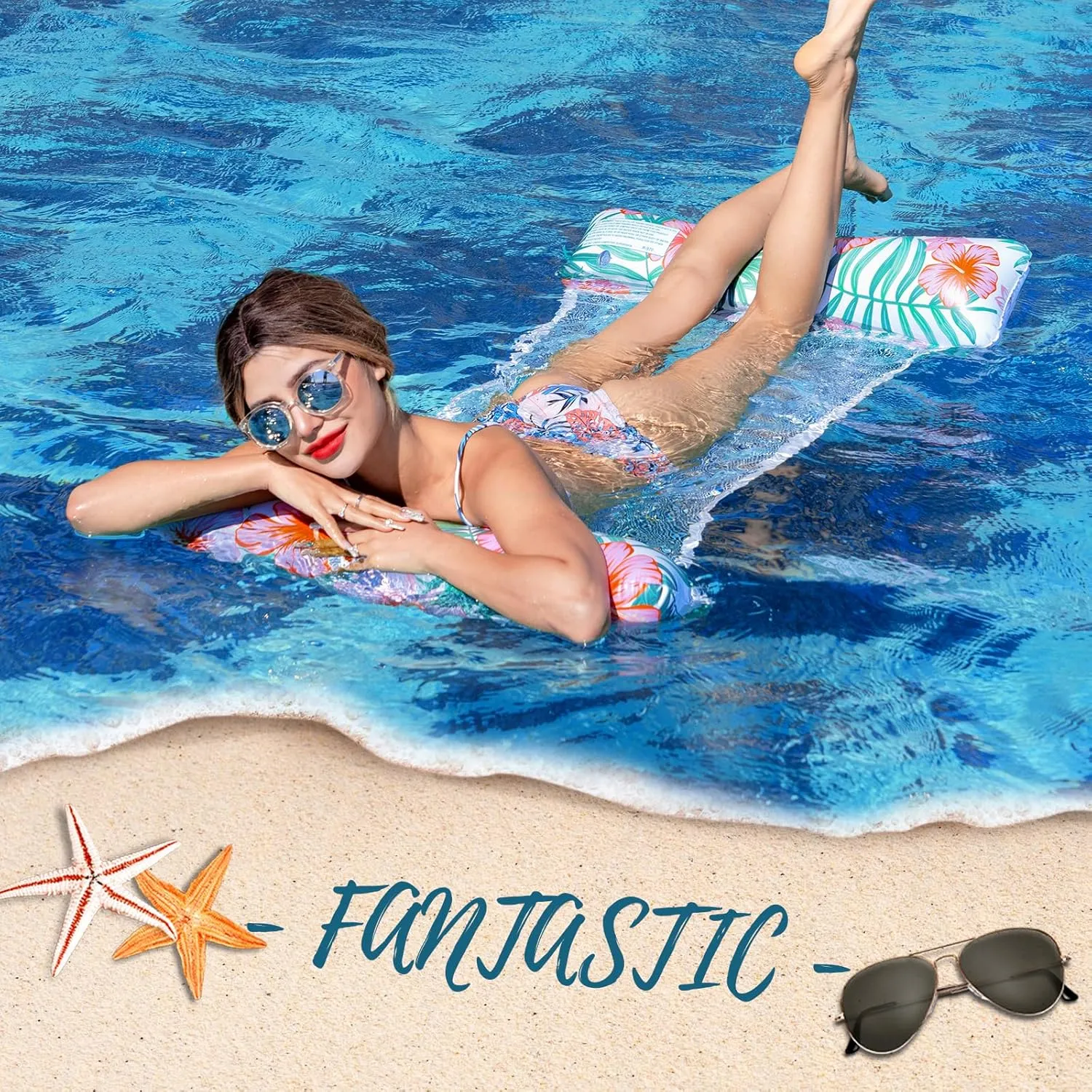 Pool Floats Adult, 2 Pack Inflatable Pool Floats, 4-in-1 Multi-Purpose Rafts Lounger Water Hammock for Swimming Pool, Thick PVC Pool Floaties for Adults Vacation