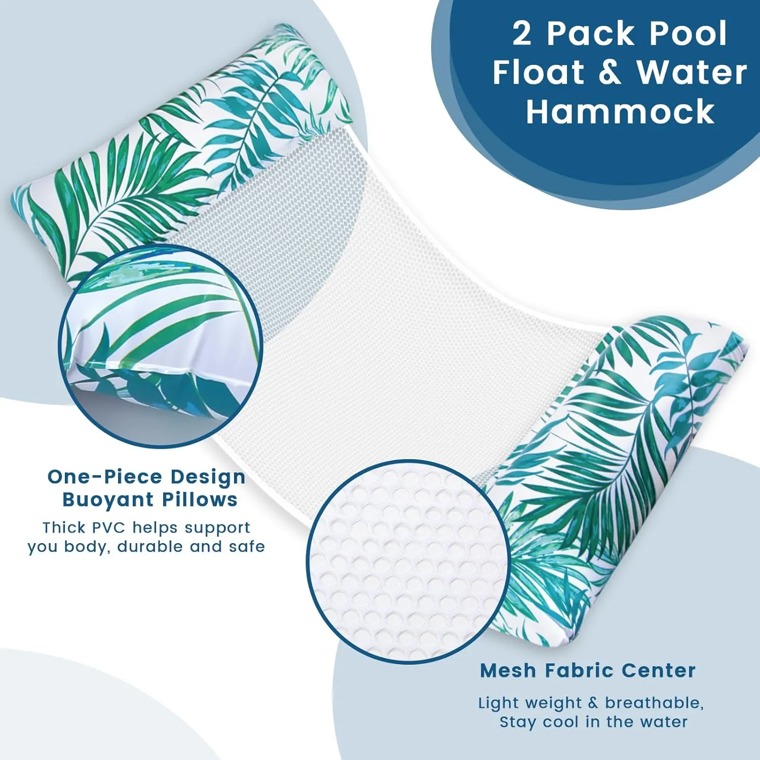 Pool Floats Adult, 2 Pack Inflatable Pool Floats, 4-in-1 Multi-Purpose Rafts Lounger Water Hammock for Swimming Pool, Thick PVC Pool Floaties for Adults Vacation