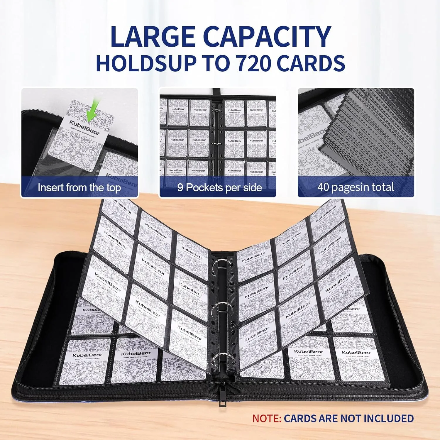 Premium 9-Pocket Card Binder  720 Collection Binder Folder Card Album Card Holder Fit for MTG Football Play Cards (Black, 9 Pocket)