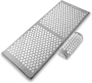 ProsourceFit Acupressure Mat and Pillow Set for Back/Neck Pain Relief and Muscle Relaxation, XL - Grey/White