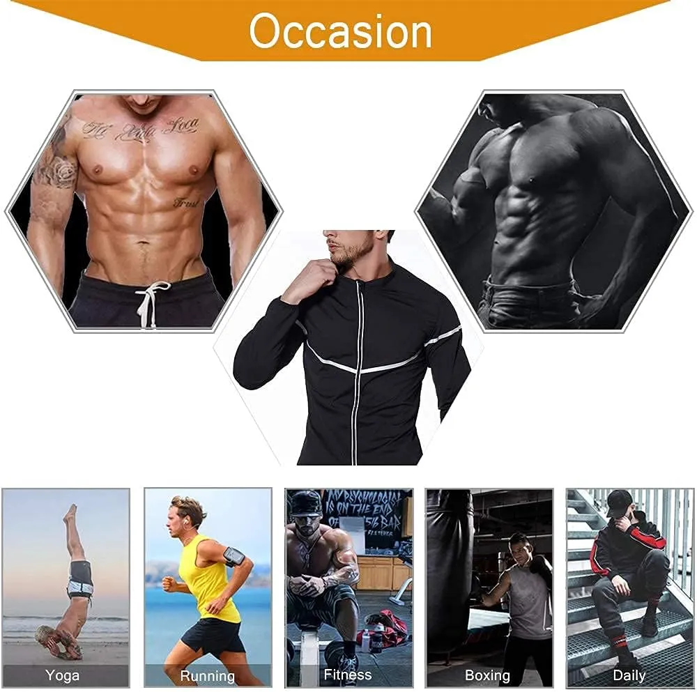 Sauna Suit for Men Sweat - Long Sleeve Shirt Jacket Workout Body Shaper Zipper Top Slimming Fitness Trainer Gym