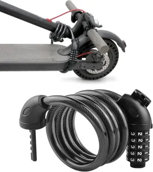 SEWAY Scooter Lock Cable for Xiaomi Mijia M365 ES Series, Bicycle Combination Locks Coiled Chain Lock Basic Self Coiling Core Steel Wire 4 ft. Long 1/3 inch Fit for M365/ES1/ES2/ES3/ES4