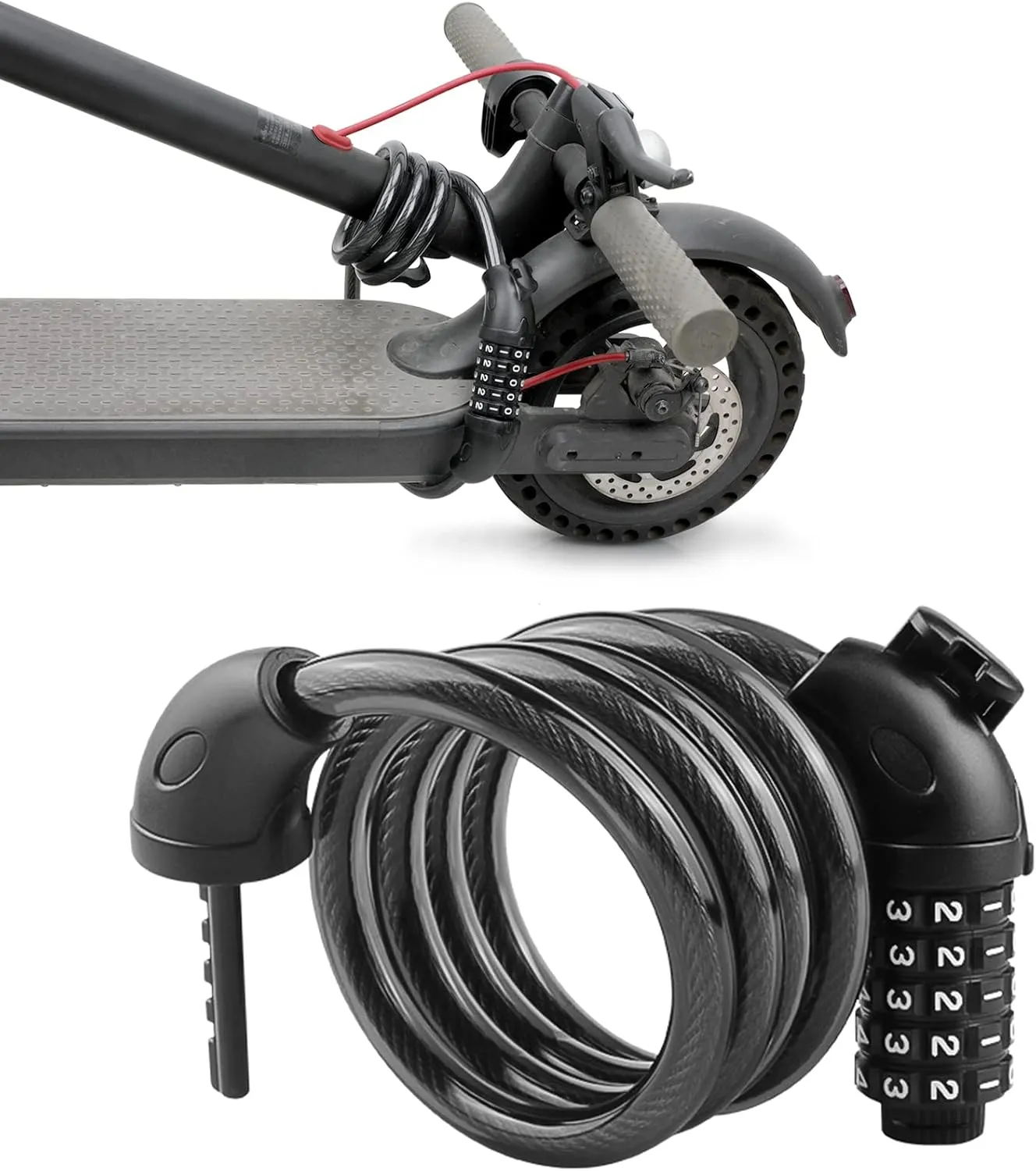 SEWAY Scooter Lock Cable for Xiaomi Mijia M365 ES Series, Bicycle Combination Locks Coiled Chain Lock Basic Self Coiling Core Steel Wire 4 ft. Long 1/3 inch Fit for M365/ES1/ES2/ES3/ES4