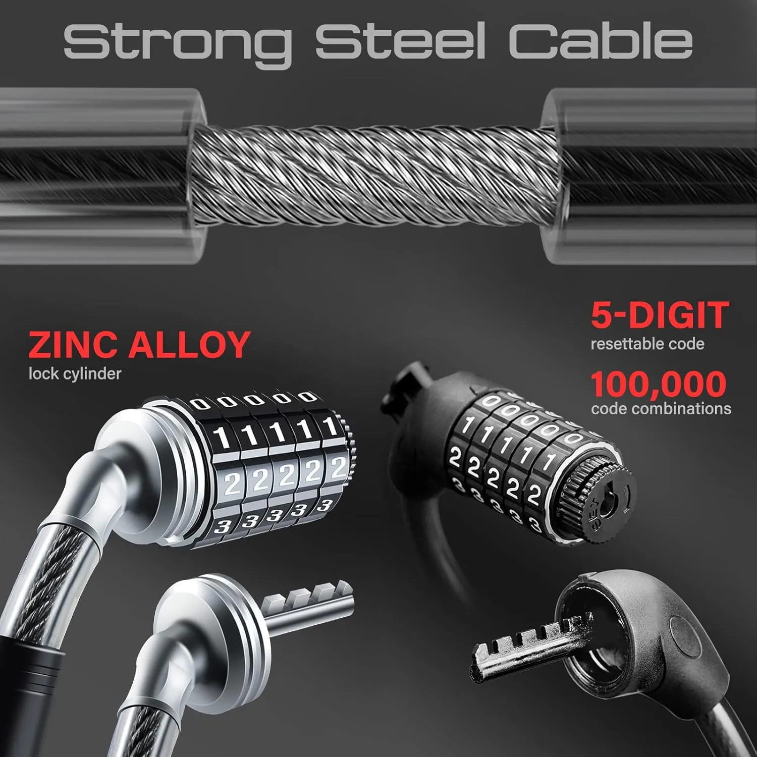 SEWAY Scooter Lock Cable for Xiaomi Mijia M365 ES Series, Bicycle Combination Locks Coiled Chain Lock Basic Self Coiling Core Steel Wire 4 ft. Long 1/3 inch Fit for M365/ES1/ES2/ES3/ES4