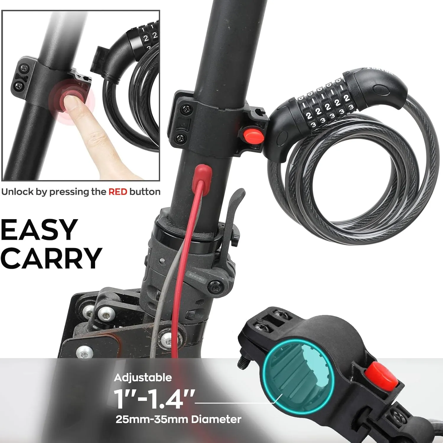 SEWAY Scooter Lock Cable for Xiaomi Mijia M365 ES Series, Bicycle Combination Locks Coiled Chain Lock Basic Self Coiling Core Steel Wire 4 ft. Long 1/3 inch Fit for M365/ES1/ES2/ES3/ES4
