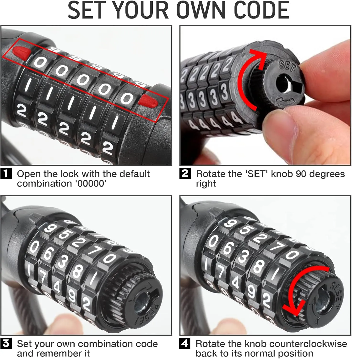 SEWAY Scooter Lock Cable for Xiaomi Mijia M365 ES Series, Bicycle Combination Locks Coiled Chain Lock Basic Self Coiling Core Steel Wire 4 ft. Long 1/3 inch Fit for M365/ES1/ES2/ES3/ES4