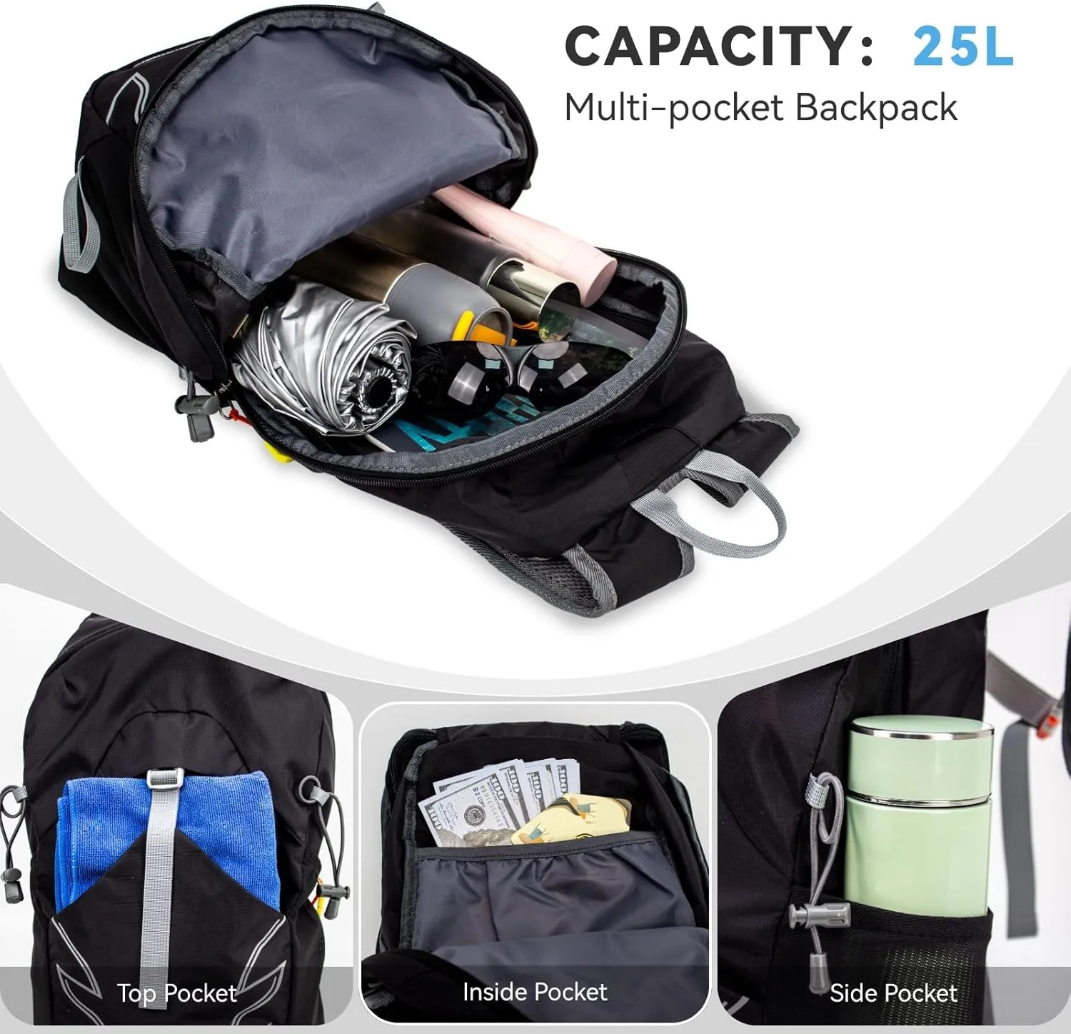 Small Lightweight Hiking Backpack25L Foldable Hiking Daypack Cycling Hydration Backpack Travel Camping Bag