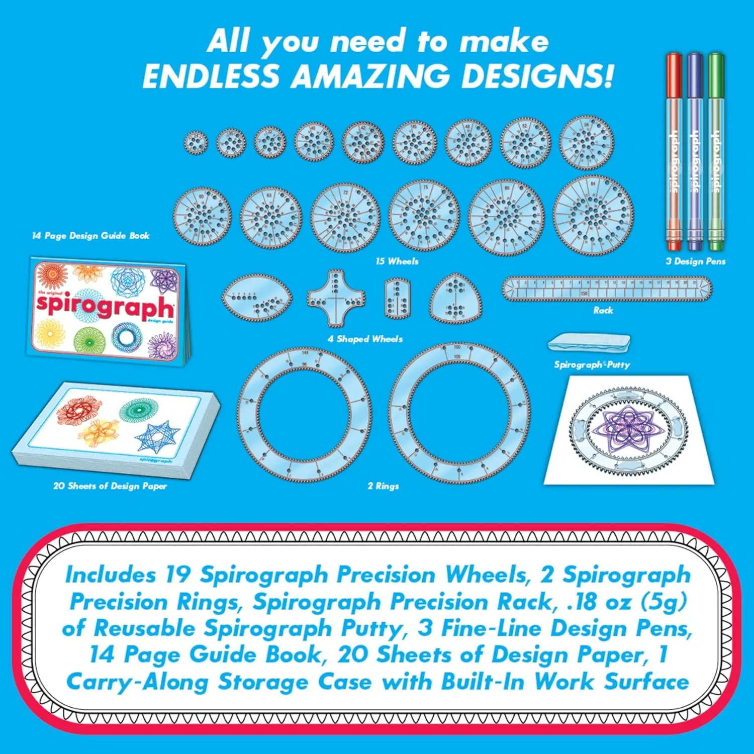 Spirograph  Deluxe Set  Spiral Art Drawing Kit  The Classic Way to Make Countless Amazing Designs  For Kids Ages 8 