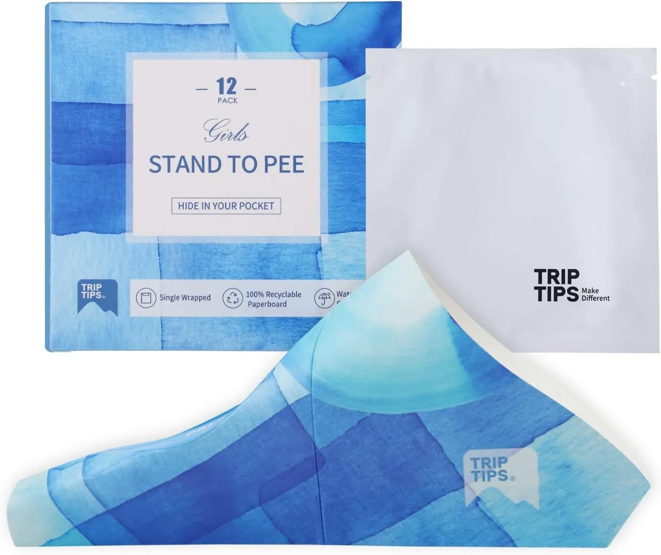 TRIPTIPS Female Urinal Disposable Female Urination Device Urinal for Women Foldable Pee Funnel for Women Waterproof Paper Stand and Pee Cup for Public Toilets, Traveling (Pack of 12)