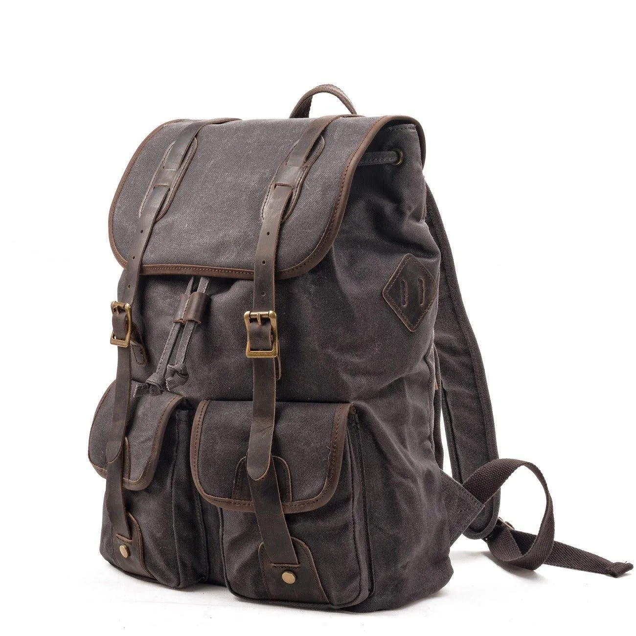 Vintage Waxed Canvas Backpack with Front Pockets