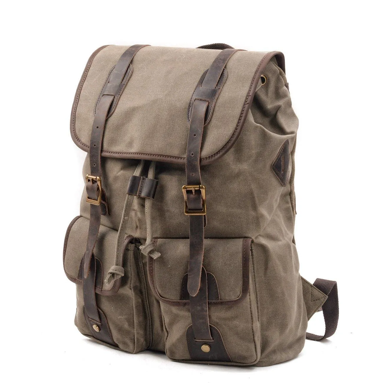Vintage Waxed Canvas Backpack with Front Pockets