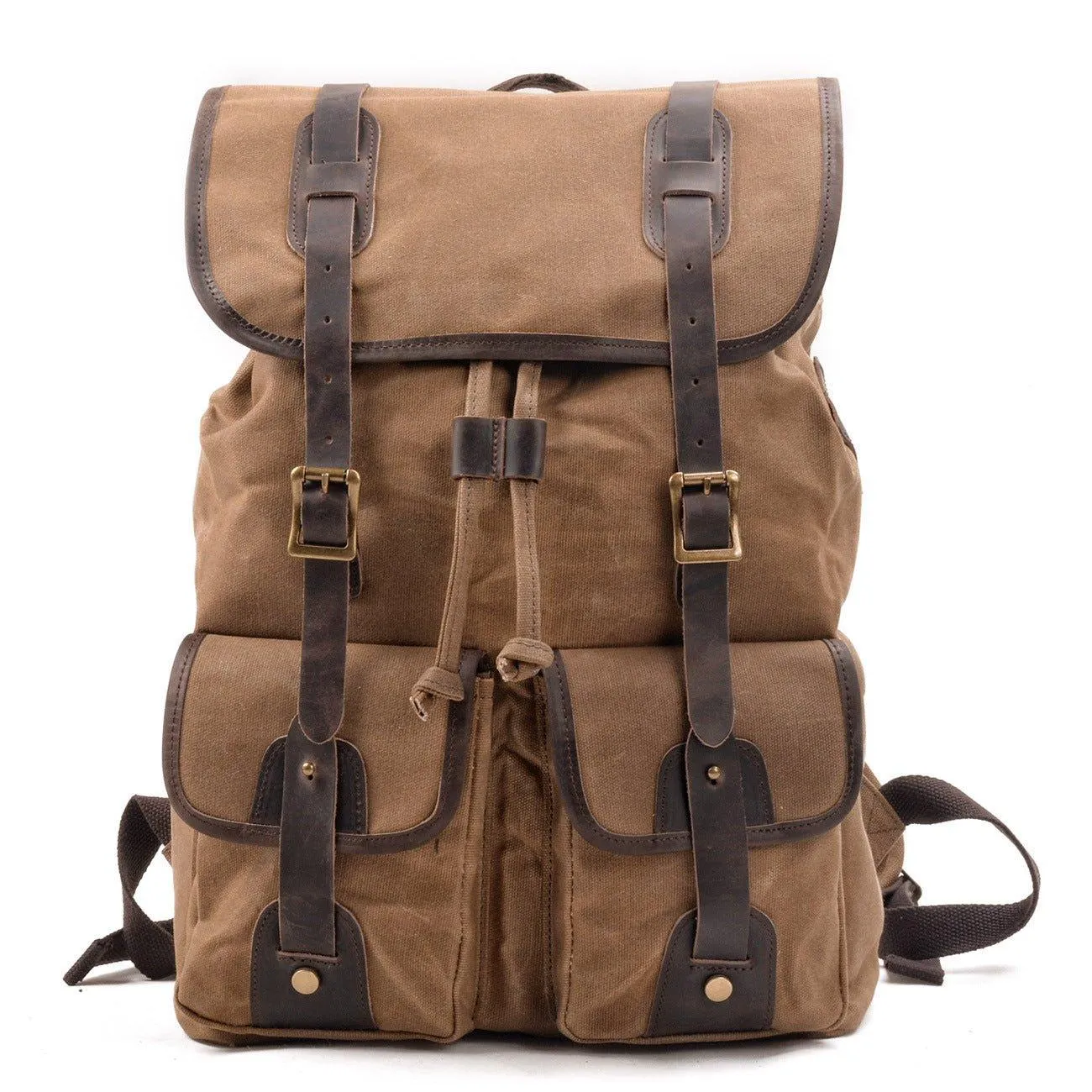Vintage Waxed Canvas Backpack with Front Pockets