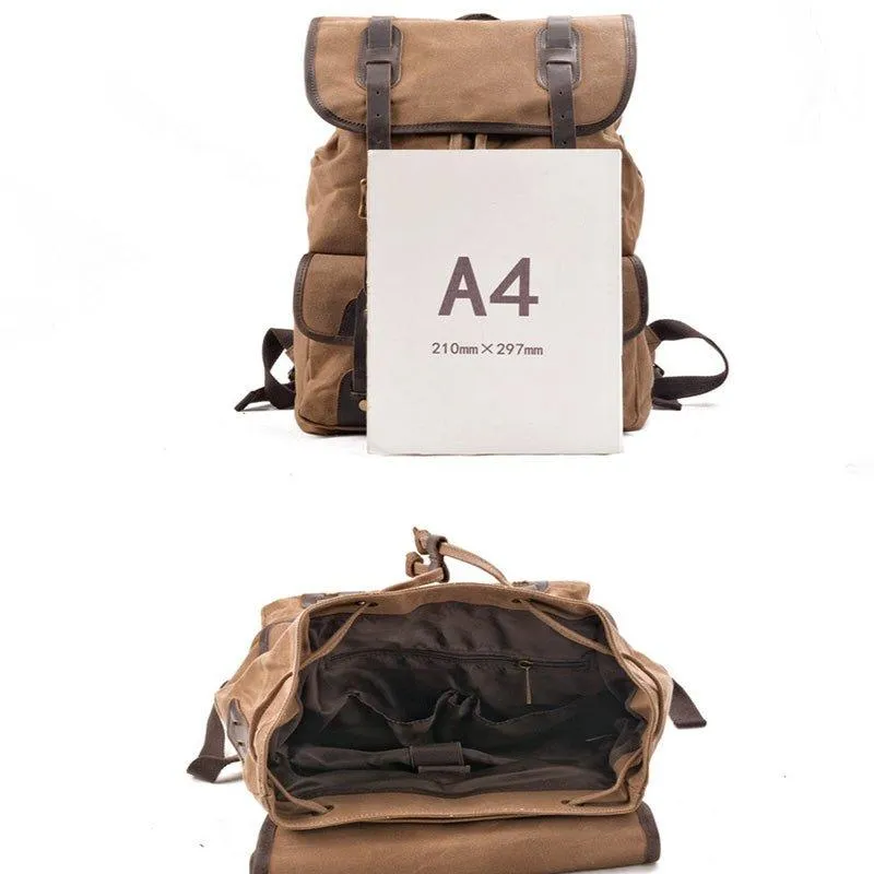 Vintage Waxed Canvas Backpack with Front Pockets