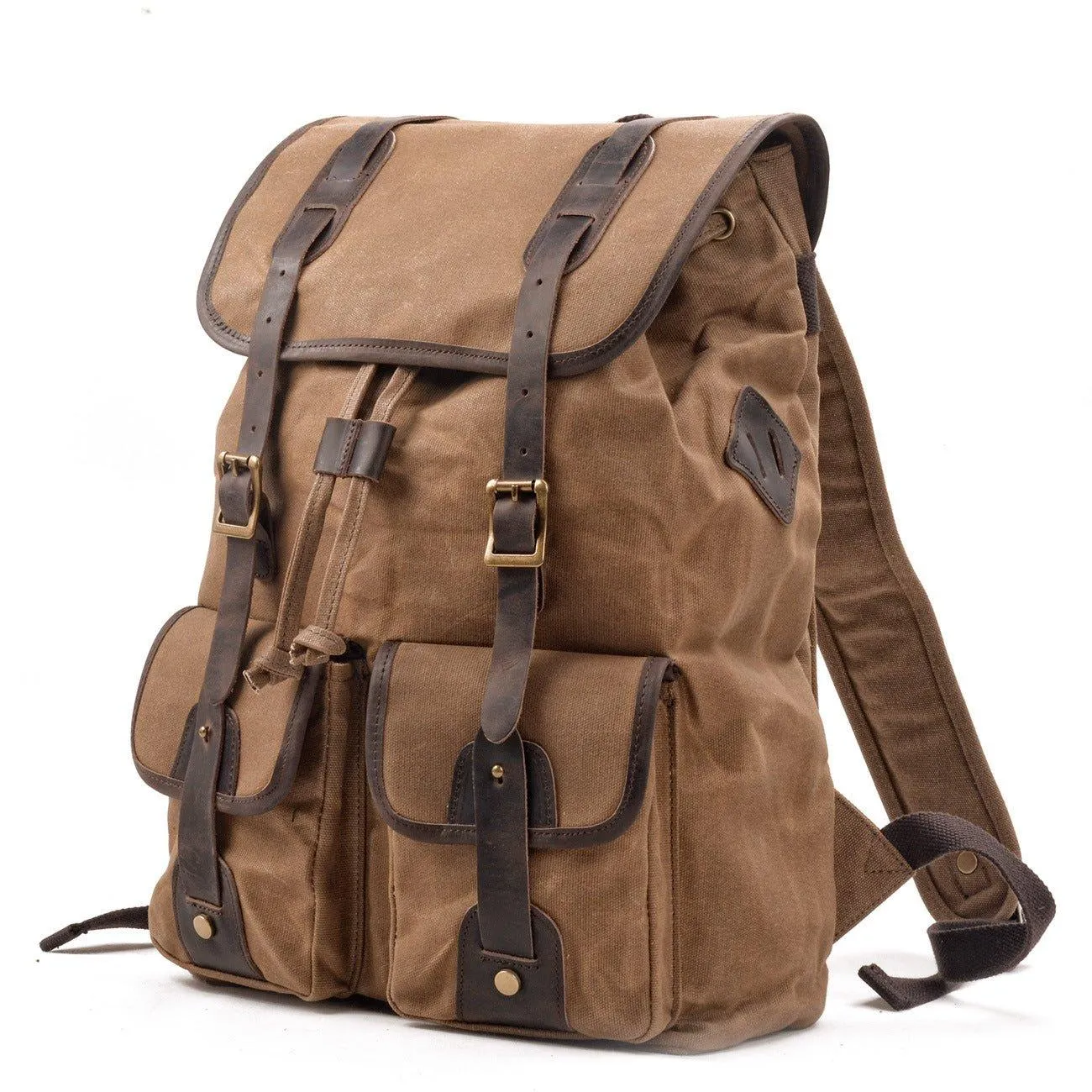 Vintage Waxed Canvas Backpack with Front Pockets