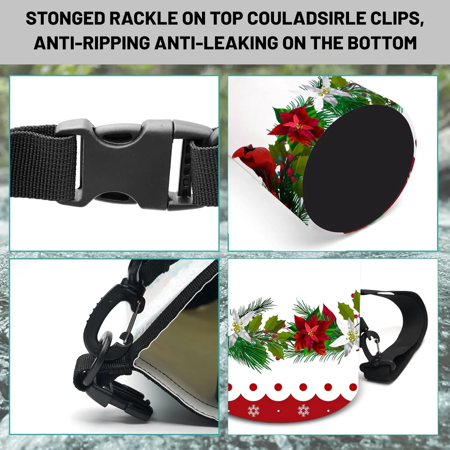 Waterproof Dry Bag,Roll Top Christmas Poinsettia Flower Pine Cones Small Waterproof Backpack 5L/10L/20L Floating and Lightweight Bags for Kayaking, Boating, Fishing, Swimming and Camping
