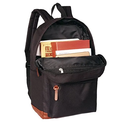 Youngerbaby Pu Leather Bottom 14" Men Women Laptop Backpack Lightweight Portable Daypack For School